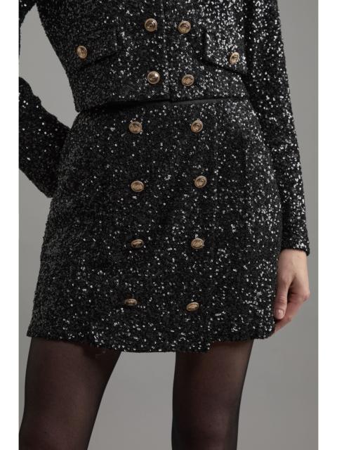 KAREN MILLEN Sequin Tailored Wrap Over Mini Skirt