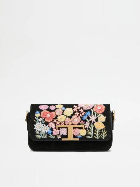 Tod's T TIMELESS CROSSBODY BAG IN SUEDE MINI - BLACK, PINK, YELLOW