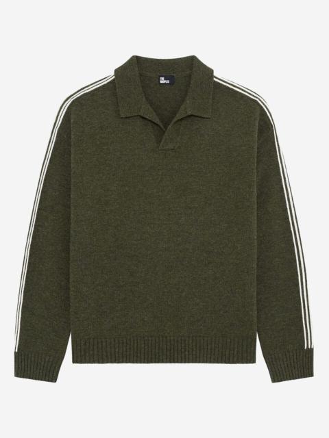 The Kooples POLO-NECK SWEATER IN WOOL WITH CONTRASTING KHAKI STRIPES