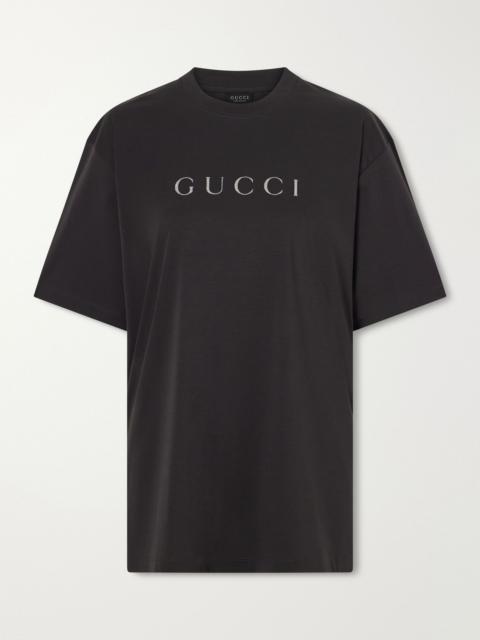 GUCCI Logo-appliquéd cotton-jersey T-shirt Black