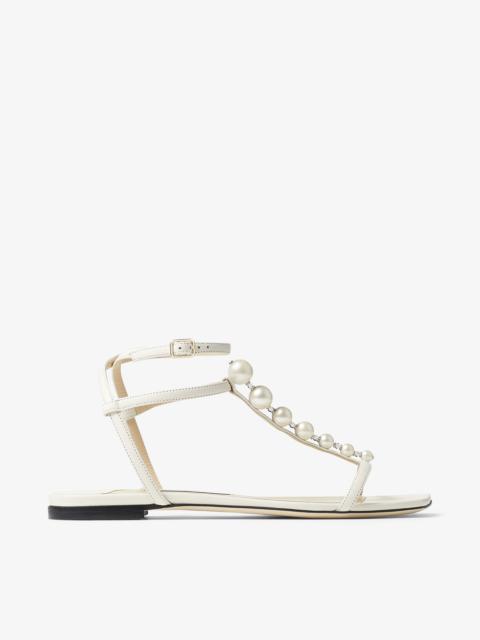 JIMMY CHOO Amari Flat
Latte Nappa Leather Flat Sandals with Pearls