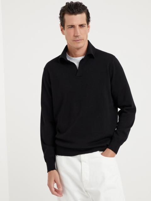 Cashmere knit polo with long sleeves