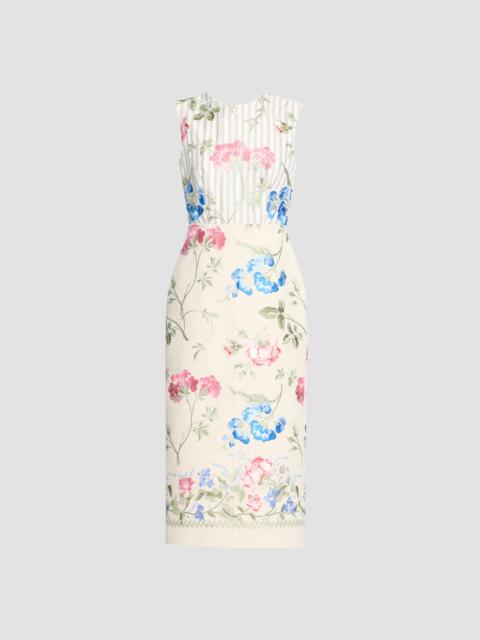 Erdem EMBROIDERED COTTON TWILL PENCIL MIDI DRESS