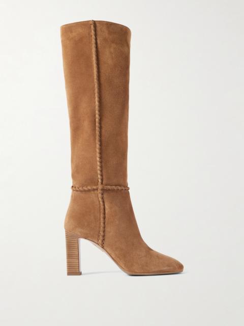 AQUAZZURA Indy 85 Whipstitched Suede Knee Boots