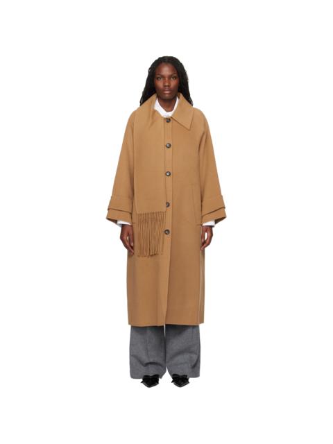 [KIMHEKIM] Color Alpaca Blend Fringe Scarf Long Coat /追跡付 KIMHĒKIM Tan Alpaca Fringe Scarf Long Coat | REVERSIBLE