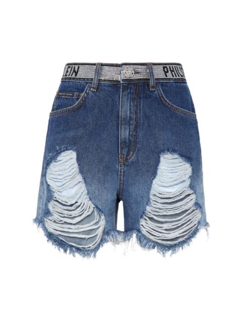 PHILIPP PLEIN ripped-detailing cotton shorts