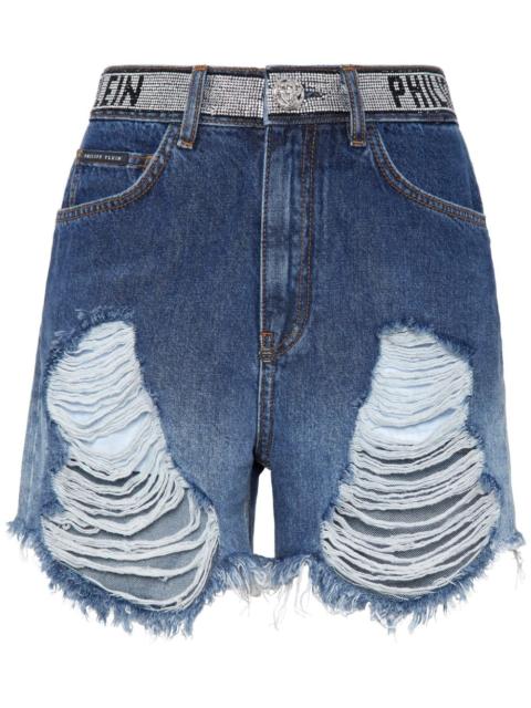 PHILIPP PLEIN ripped-detailing cotton shorts