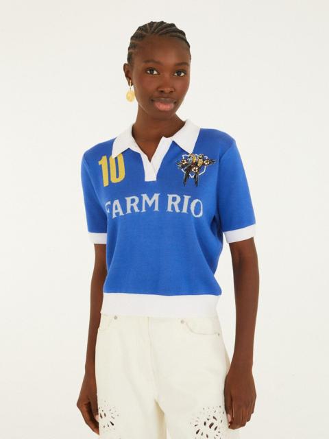 FARM RIO Blue And White Copa Short Sleeve Knit Polo Shirt