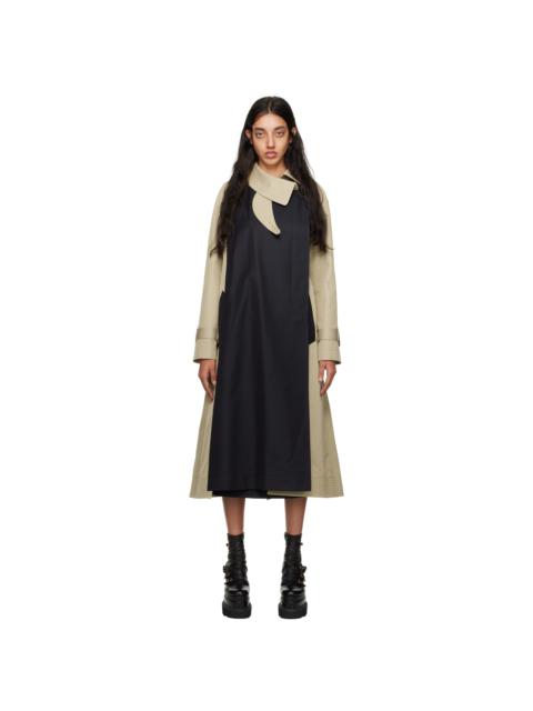 sacai Navy & Beige Paneled Trench Coat