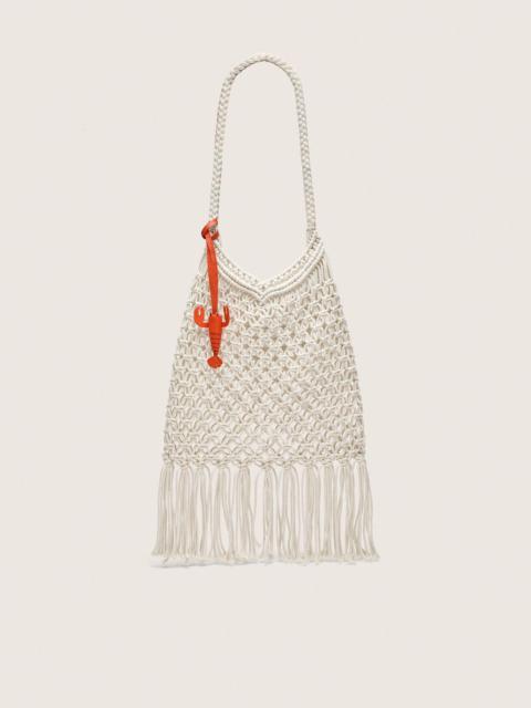 Golden Goose Women's macramé bag in butter-colored cotton with a leather lobster charm