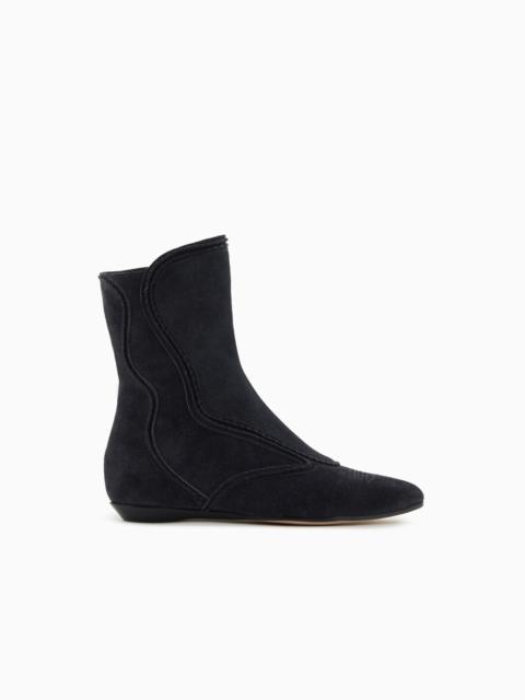 GIORGIO ARMANI EMBROIDERED SUEDE ANKLE BOOTS