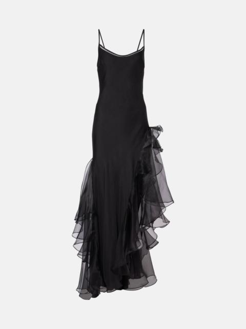 SIR. Sage Flounce ruffled sheer silk maxi dress