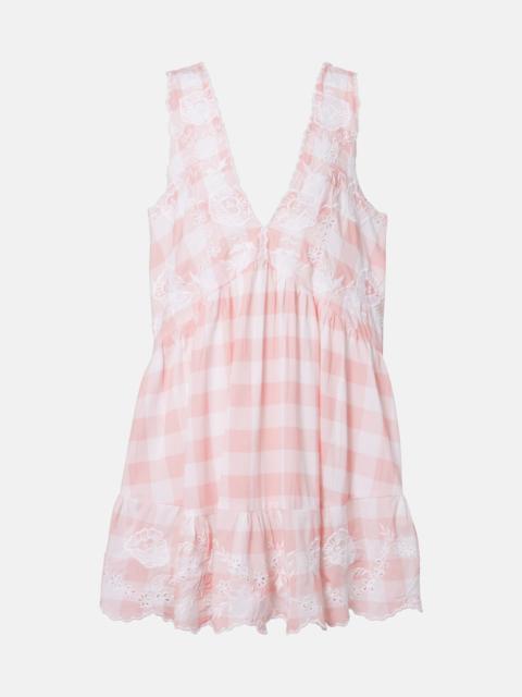 juliet dunn Broderie anglaise checked cotton poplin minidress