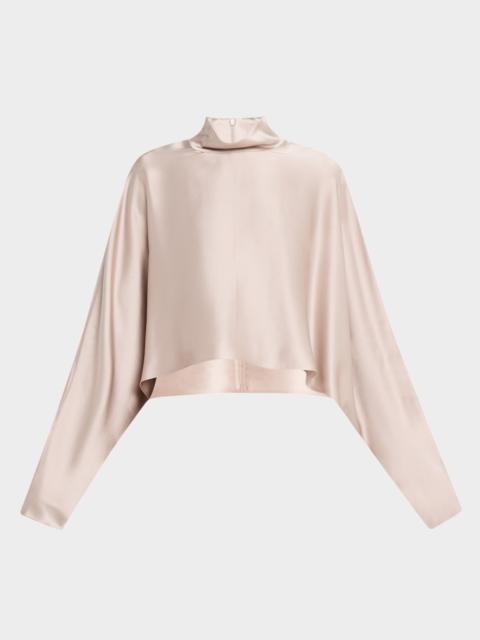 LAPOINTE Long-Sleeve Satin Crop Caftan Top