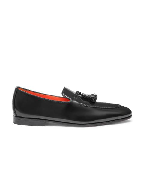 Men's black leather tassel loafer