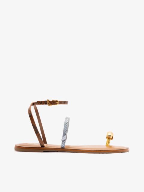 Larroudé Biarritz Flat Sandal In Lemonade, Maya and Oud Python Embossed Leather