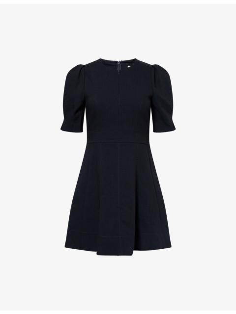 ME+EM Puff-Sleeve Fit-and-Flare Woven Mini Dress