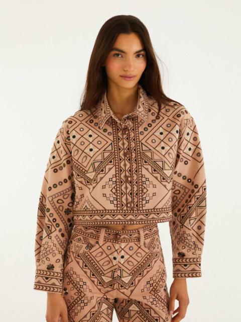 FARM RIO Beige Cosmopolitan Collared Crop Jacket