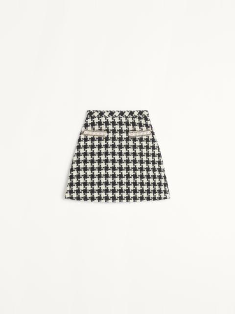 EMBROIDERED DAMIER LIGHT TWEED SKIRT