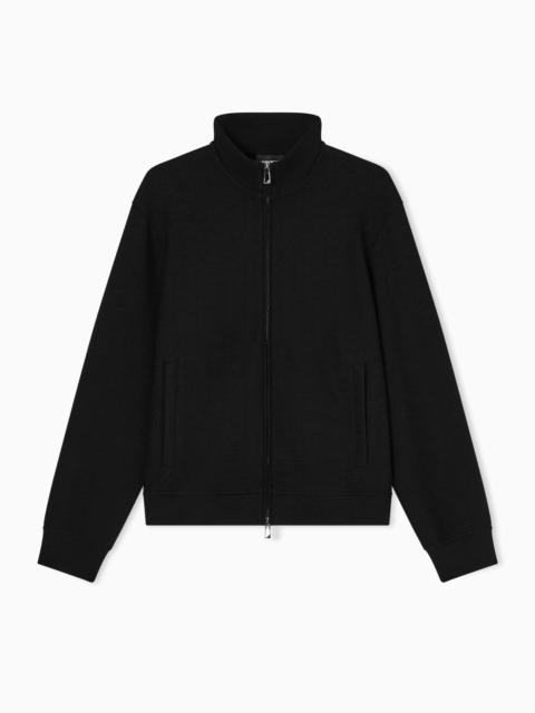 EMPORIO ARMANI FULL-ZIP SWEATSHIRT IN A LYOCELL-BLEND INTERLOCK JERSEY WITH JACQUARD LETTERING