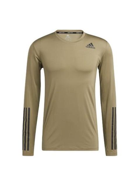 Men's adidas Logo Sports Gym Long Sleeves Green T-Shirt H08804