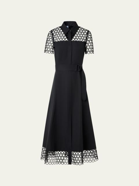 AKRIS Dot Eyelet Short-Sleeve Cotton Poplin Midi Shirtdress