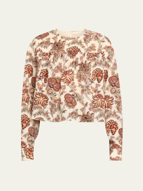 Esen Wool-Blend Floral-Print Blouse