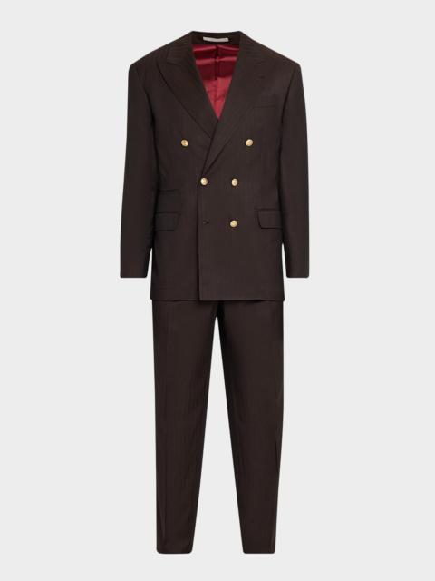 Brunello Cucinelli Men's Wool and Cashmere Chevron Double-Breasted Suit