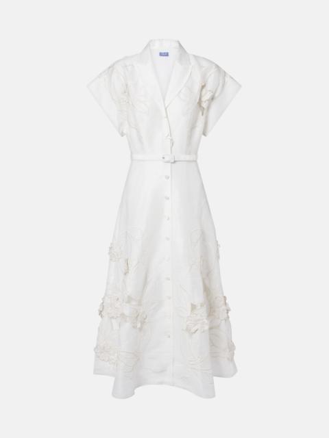 LEO LIN Aubrey floral-appliqué linen-blend shirt dress