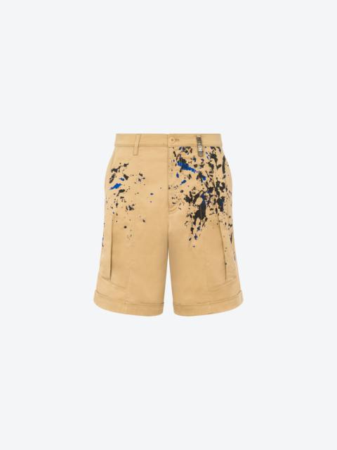 PAINTED EFFECT STRETCH GABARDINE BERMUDA SHORTS