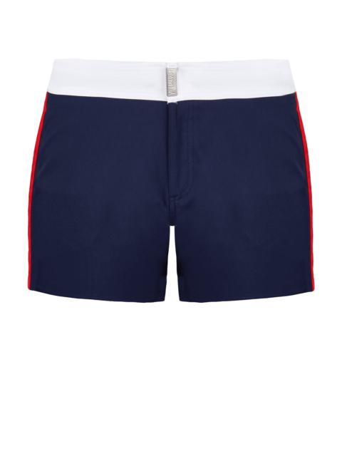 Men Stretch Swim Trunks Flat Belt Color Block