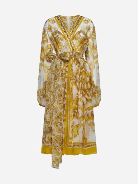 Majolica print silk midi dress