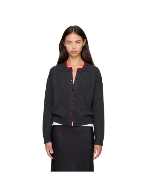 Loulou de Saison Gray & Red NICOLA Bicolor Cashmere Cardigan