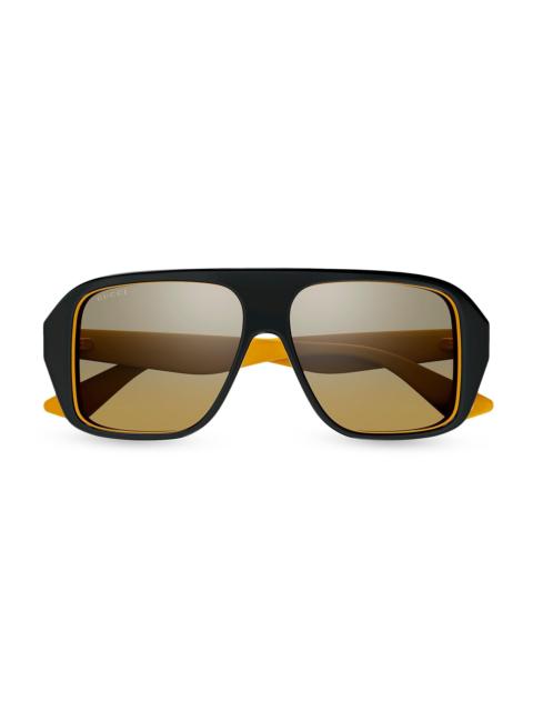 GUCCI Men's Aspen 57MM Navigator Sunglasses - Yellow Grey Mirror