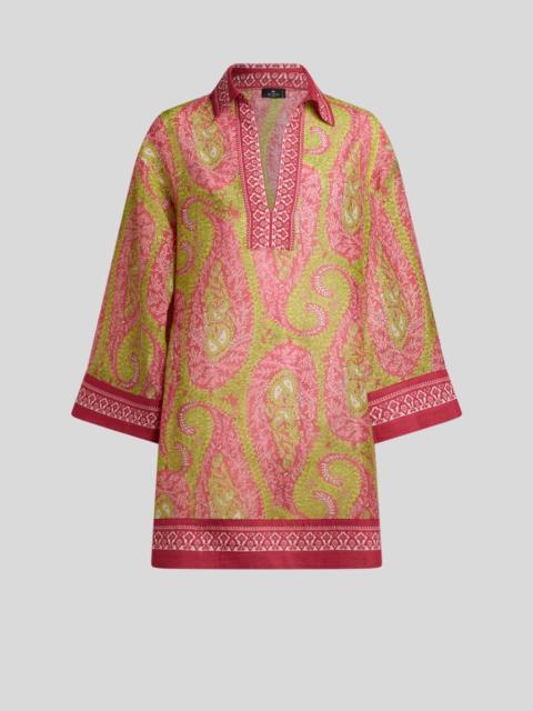 Etro COVER-UP MINI DRESS IN COTTON-BLEND FABRIC WITH PAISLEY FOLIAGE MOTIF