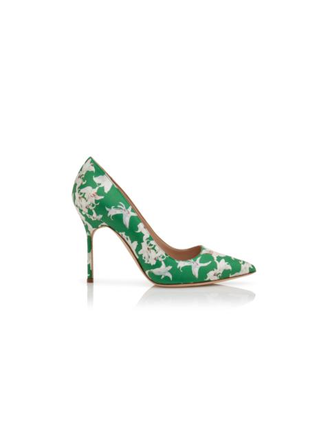 Manolo Blahnik Green Silk Floral Print Pumps