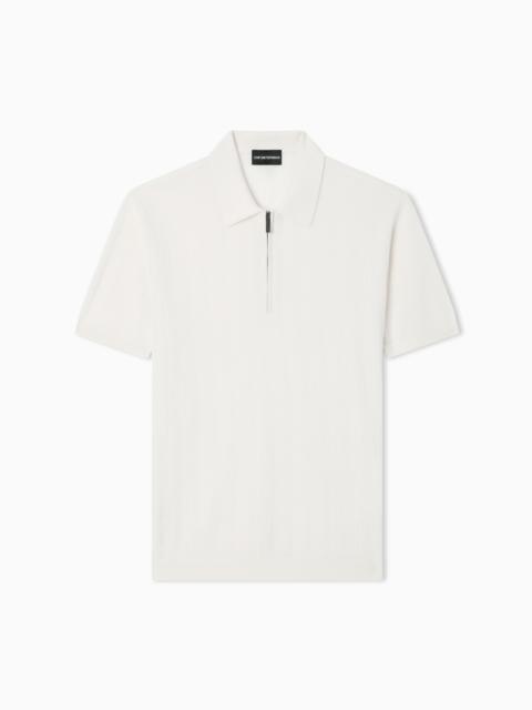 EMPORIO ARMANI VERTICAL TUCK-STITCH JUMPER WITH POLO-SHIRT COLLAR