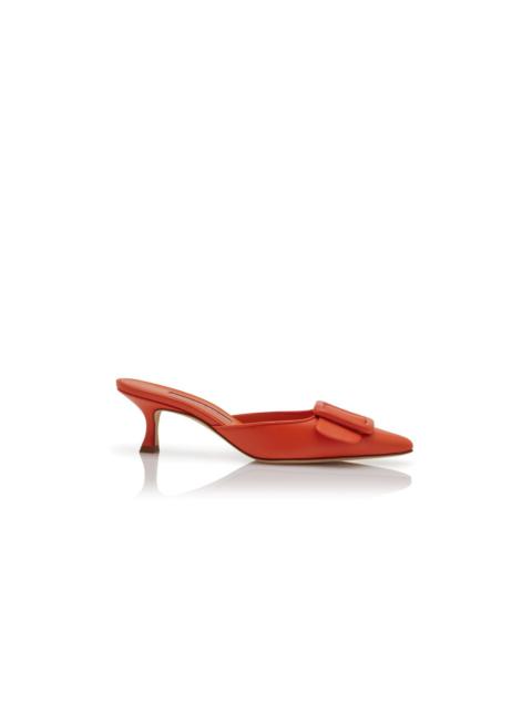 Manolo Blahnik Orange Nappa Leather Buckle Detail Mules