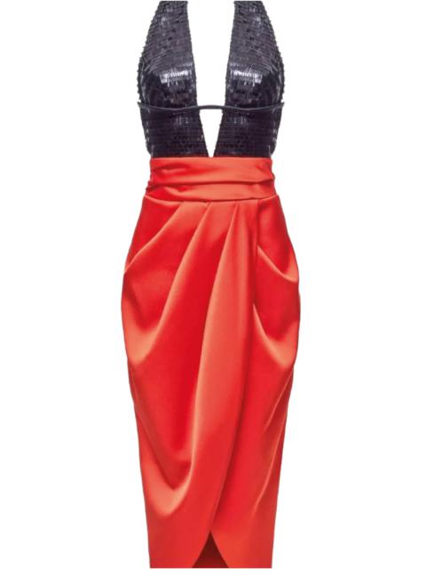 RASARIO CUTOUT SEQUIN & SATIN MIDI