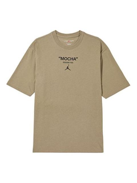 Men's Air Jordan Mocha Barb Solid Color Logo Alphabet Round Neck Short Sleeve Sandalwood Brown T-Shi