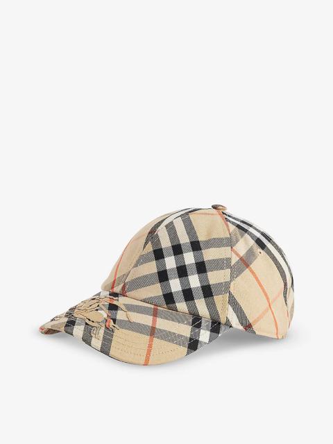 Checked brand-embroidered cotton-blend cap