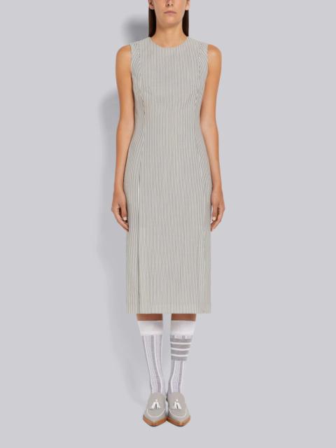 Thom Browne Medium Grey Wool Seersucker 4-vent Sleeveless Below the Knee Pencil Dress