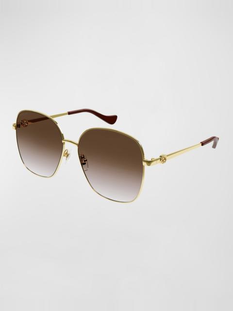 GUCCI Oversized Rectangle Metal & Acetate Sunglasses