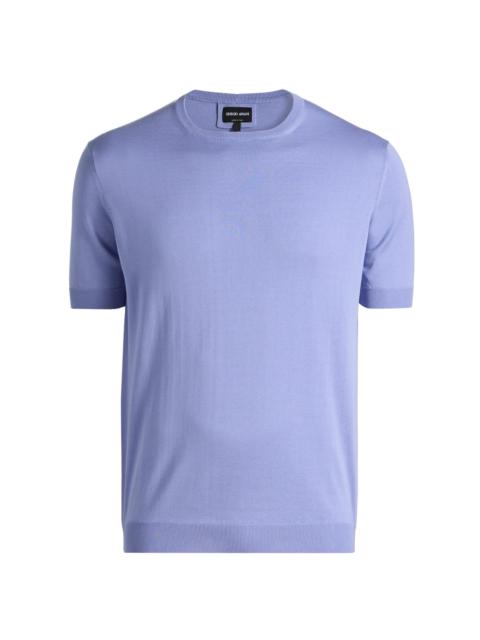 GIORGIO ARMANI Men's Silk-Cotton Short-Sleeve Sweater - Lavender
