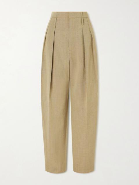 Bottega Veneta Cropped pleated woven tapered pants Green