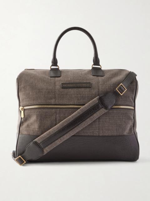 Brunello Cucinelli Boston Leather-Trimmed Woven Weekend Bag