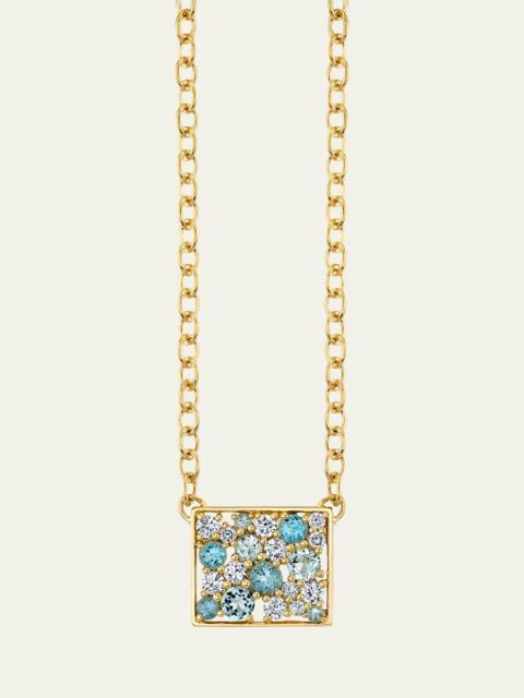 SYDNEY EVAN 14K Diamond, Topaz and Aquamarine Rectangular Cocktail Fixed Pendant Necklace