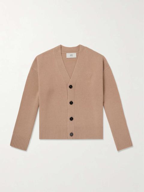 AMI Paris Logo-Embroidered Merino Wool and Cashmere-Blend Cardigan