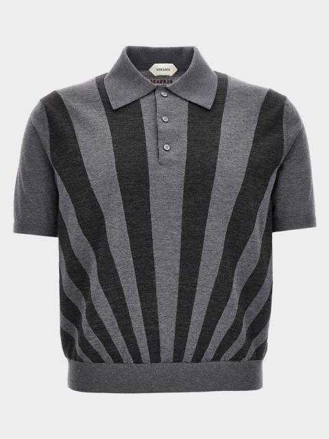 VERSACE JEANS COUTURE Men & apos;s Embroidered Intarsia Wool Knit Polo Shirt