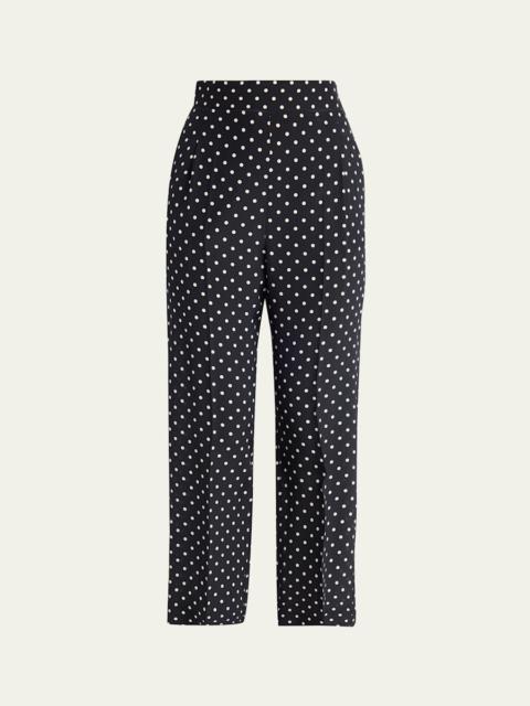 Valentino Polka-Dot Silk Straight-Leg Ankle Pants
